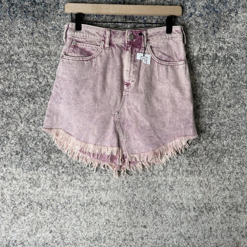 We The‎ Free Skirt Womens 26 Pink Denim Fringe Hem High Rise Boho Mini Festival